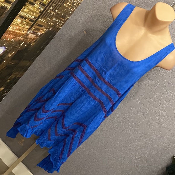 FREE PEOPLE - tunic / dress / tank: blue asymmetrical w purple lace accents - L - Picture 16 of 16